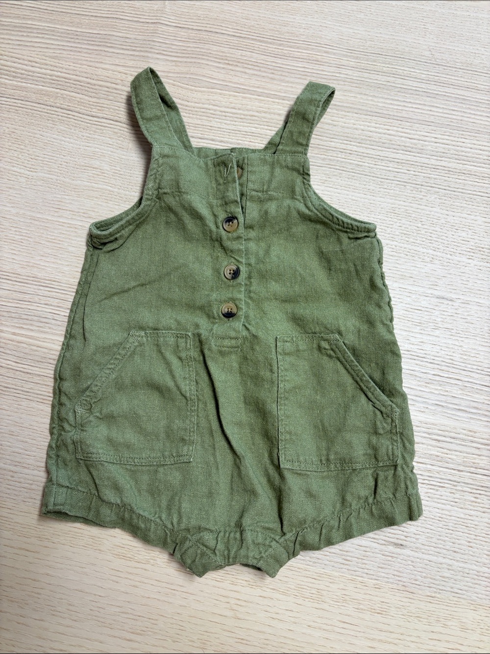 Old Navy Olive Green Linen-Blend Romper Overalls